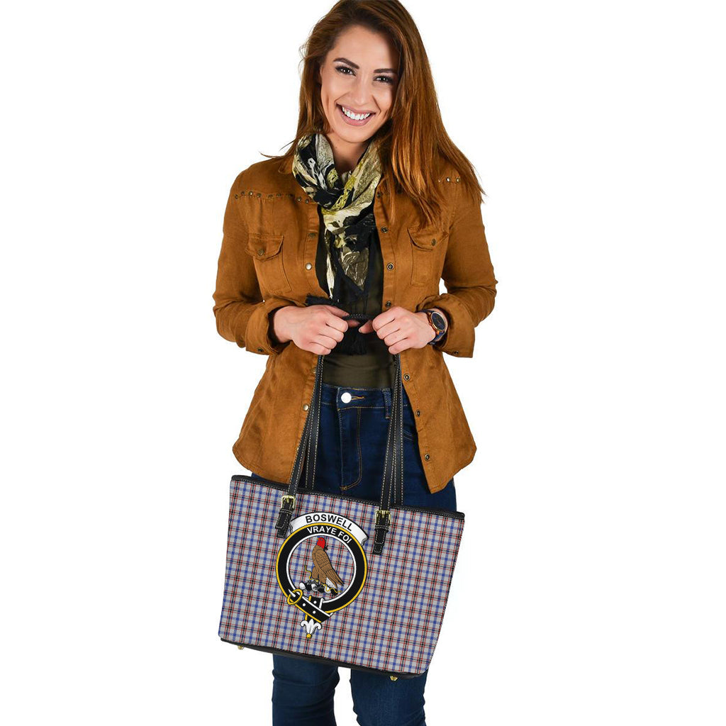 Boswell Tartan Leather Tote Bag with Family Crest - Tartanvibesclothing