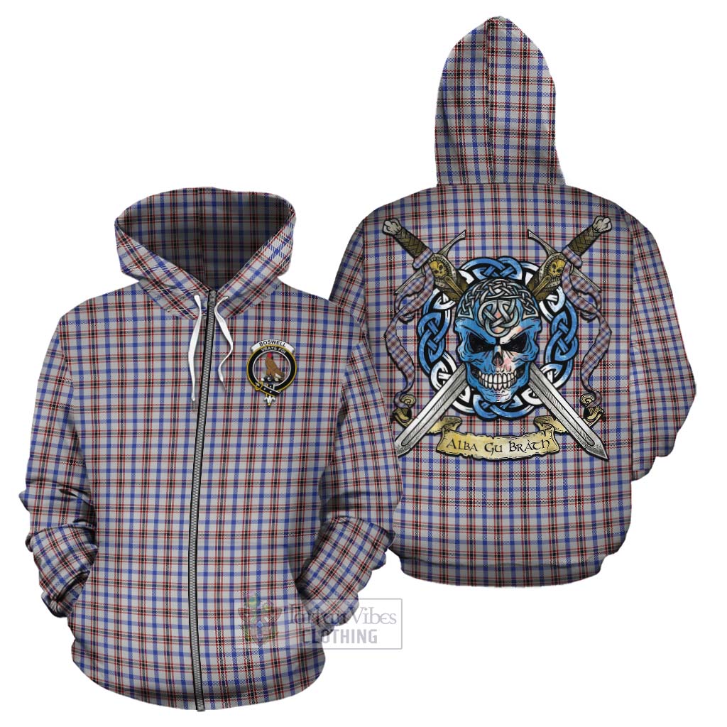 Tartan Vibes Clothing Boswell Tartan Cotton Hoodie with Family Crest Celtic Skull Style