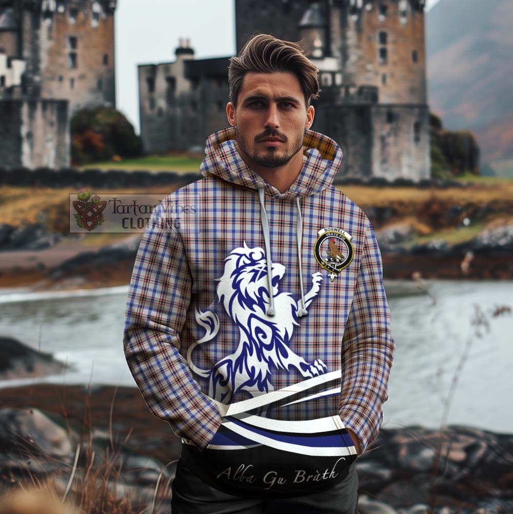 Tartan Vibes Clothing Boswell Tartan Cotton Hoodie with Alba Gu Brath Regal Lion Emblem