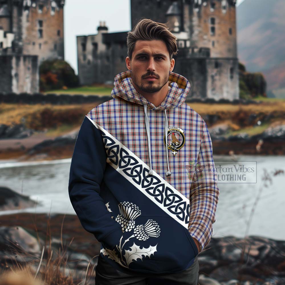 Tartan Vibes Clothing Boswell Tartan Cotton Hoodie Featuring Thistle and Scotland Map