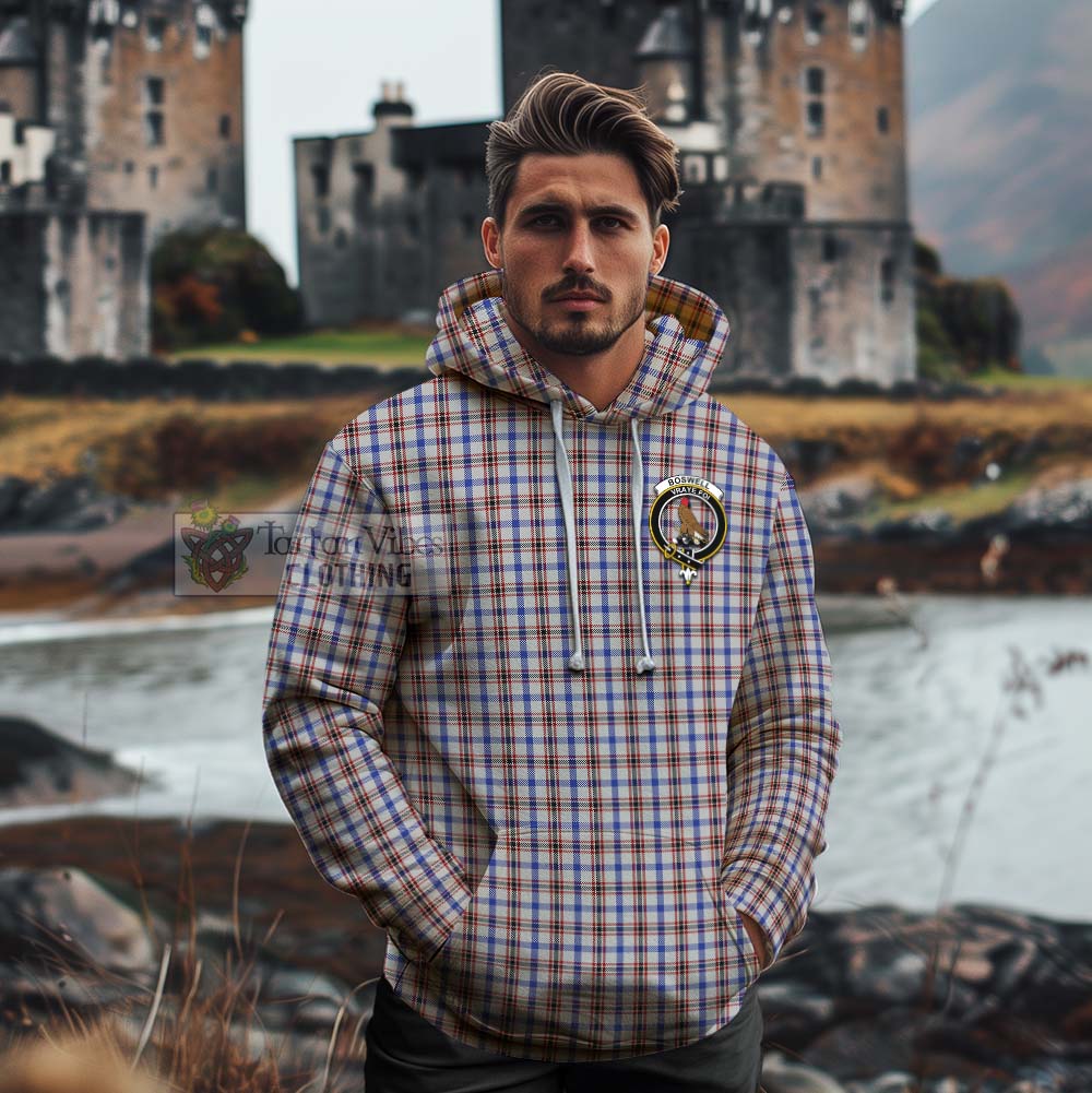 Tartan Vibes Clothing Boswell Tartan Cotton Hoodie with Family Crest Celtic Skull Style