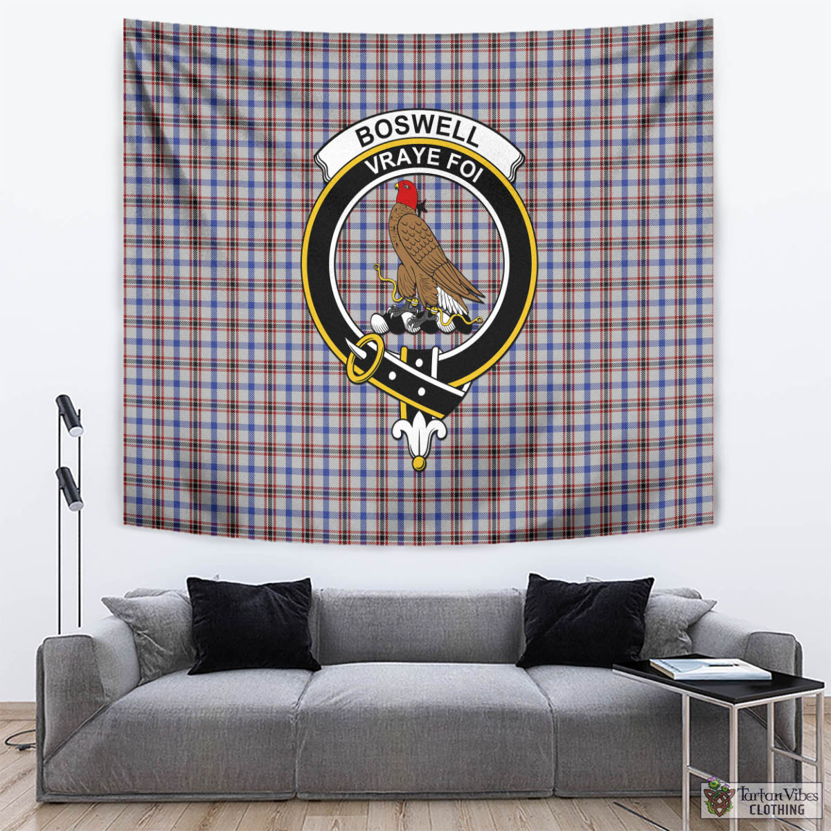 Tartan Vibes Clothing Boswell Tartan Tapestry Wall Hanging and Home Decor for Room with Family Crest