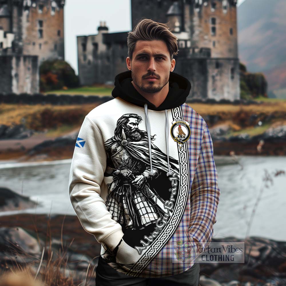 Tartan Vibes Clothing Boswell Tartan Clan Crest Cotton Hoodie with Highlander Warrior Celtic Style