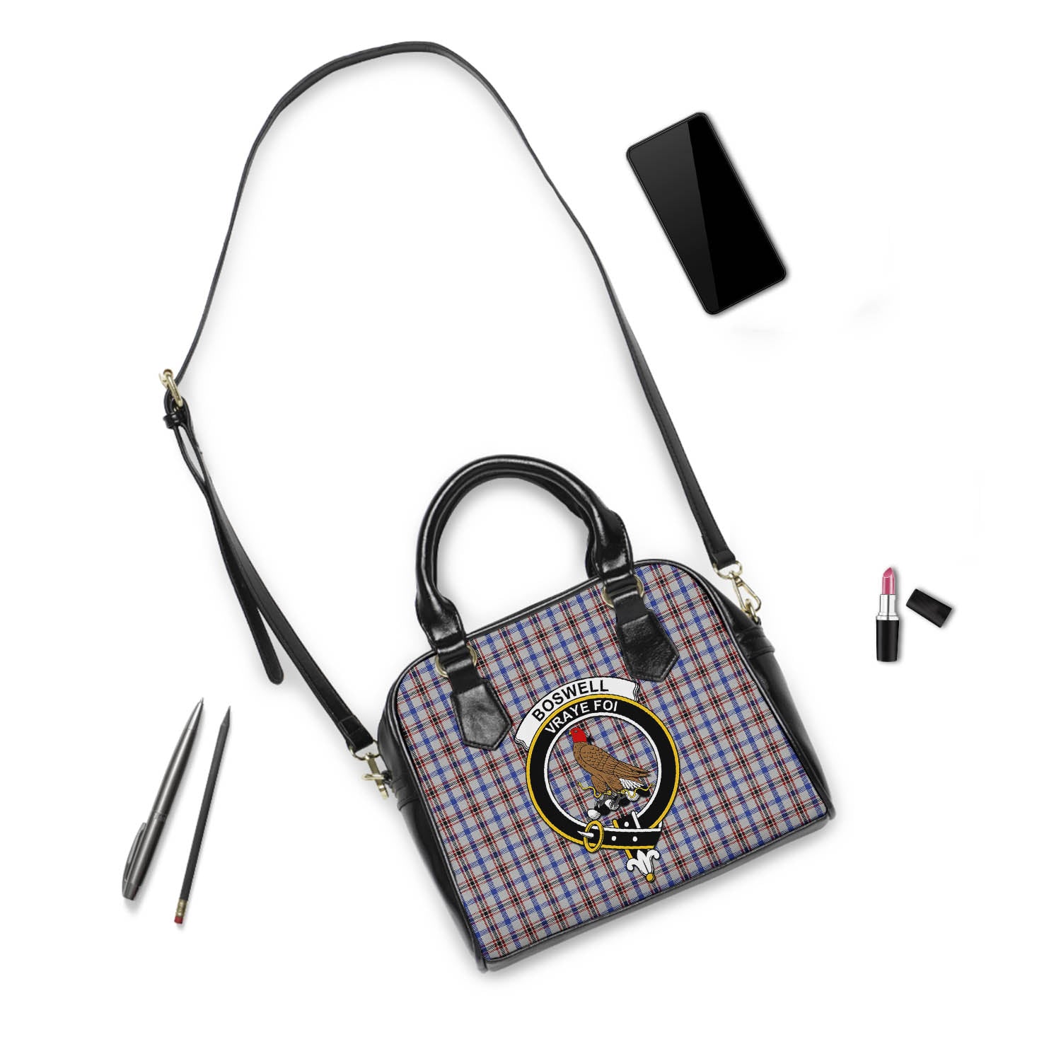 Boswell Tartan Shoulder Handbags with Family Crest - Tartanvibesclothing