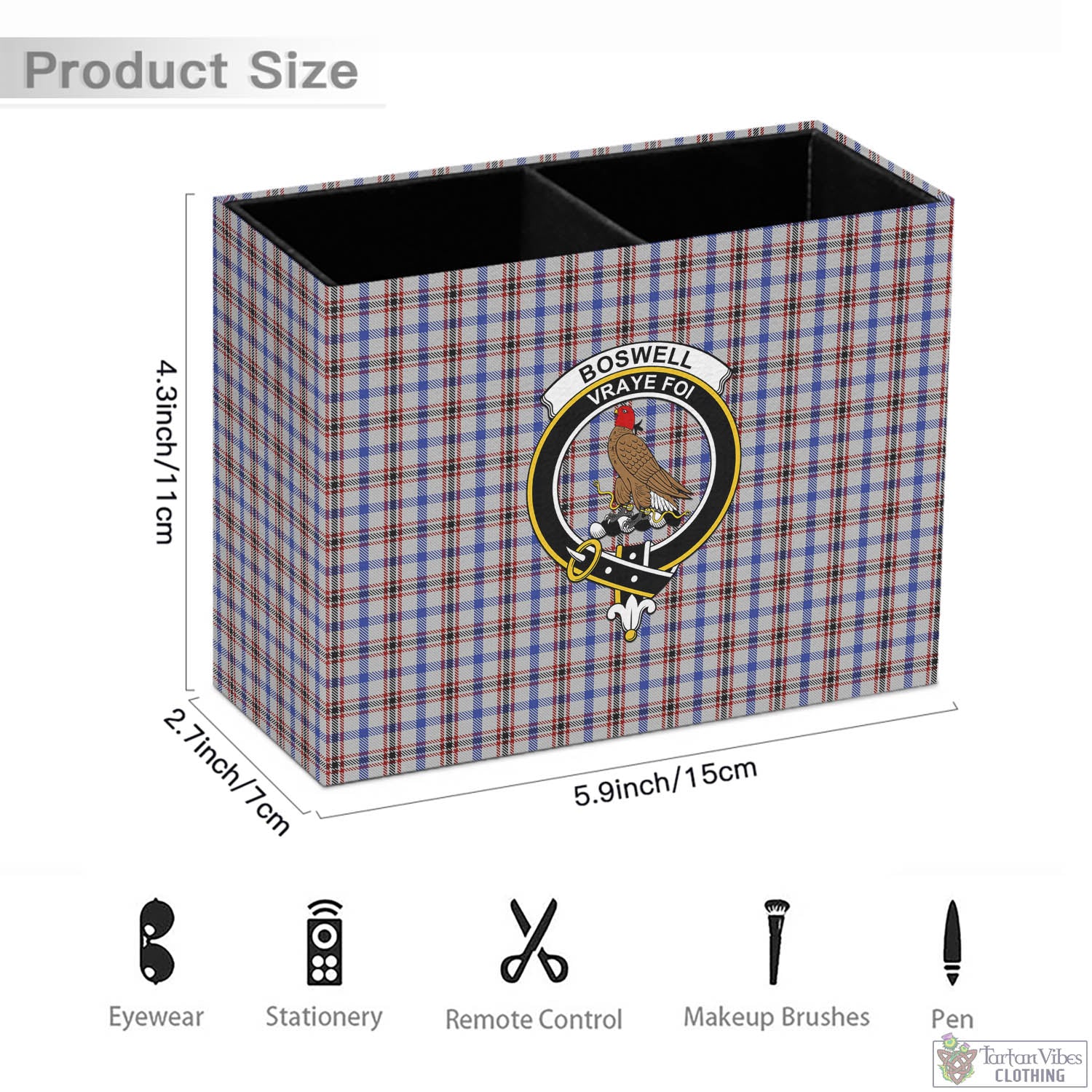 Tartan Vibes Clothing Boswell Tartan Pen Holder with Family Crest