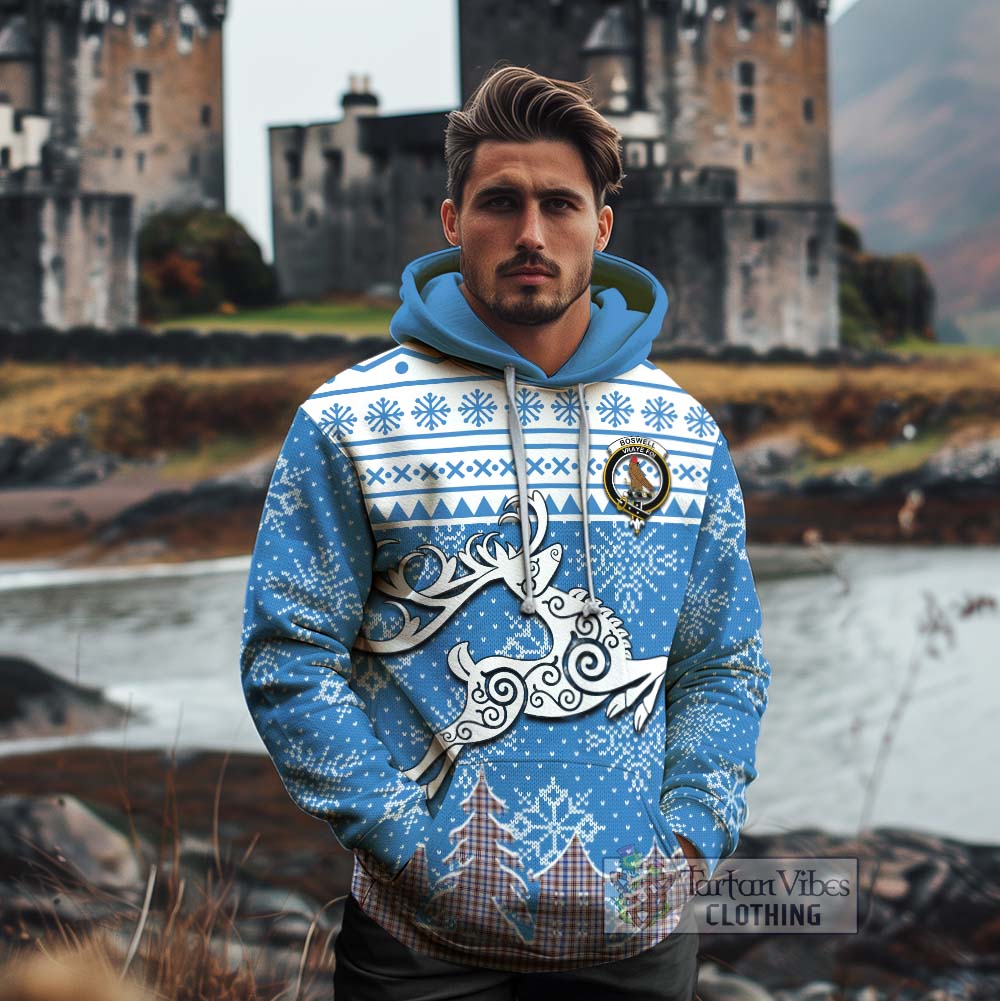 Tartan Vibes Clothing Boswell Clan Christmas Cotton Hoodie Celtic Reindeer Style