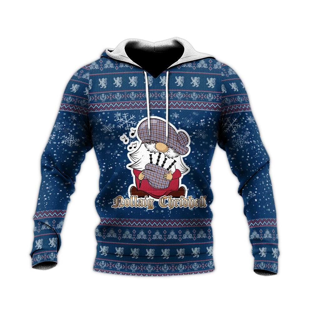 Boswell Clan Christmas Knitted Hoodie with Funny Gnome Playing Bagpipes - Tartanvibesclothing