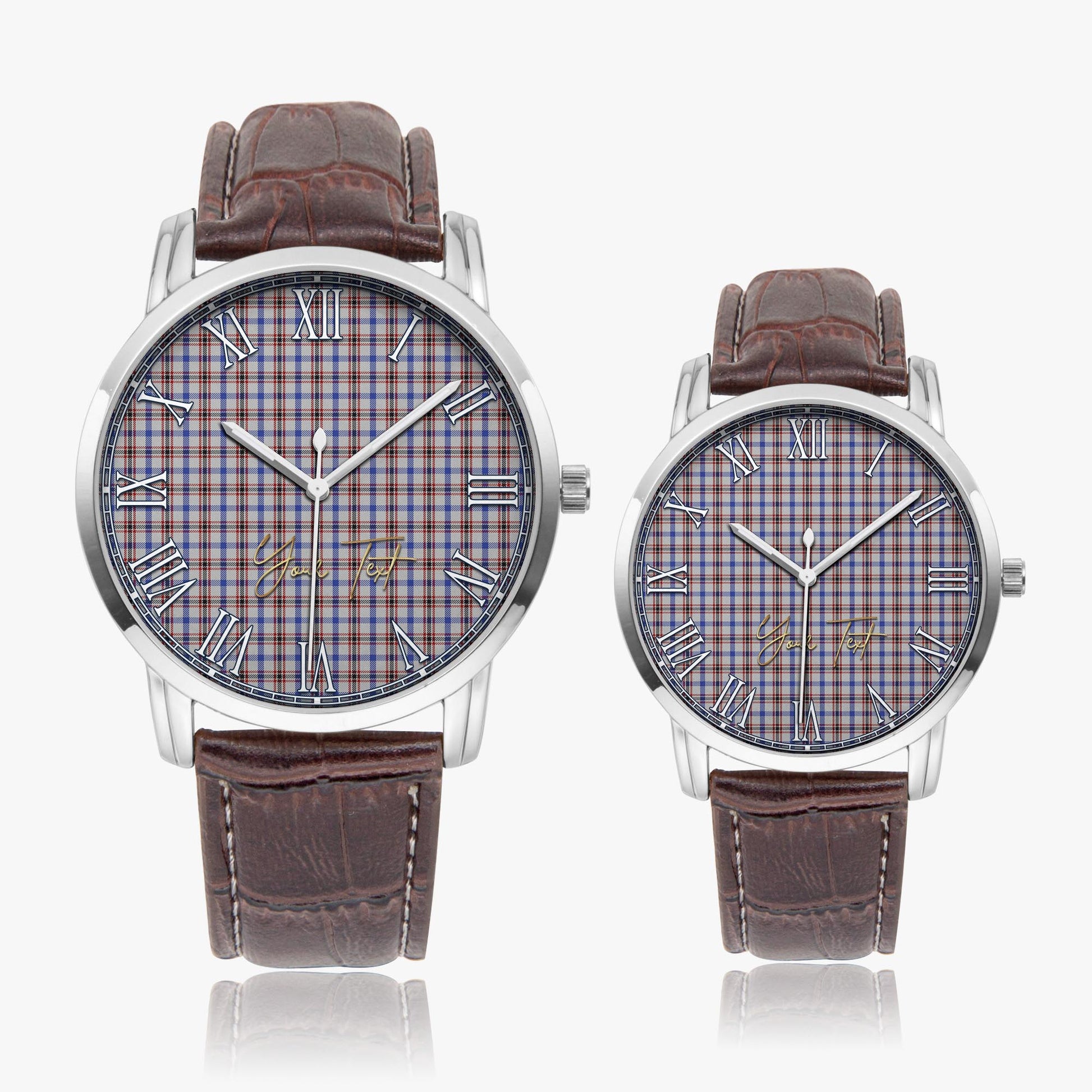 Boswell Tartan Personalized Your Text Leather Trap Quartz Watch Wide Type Silver Case With Brown Leather Strap - Tartanvibesclothing