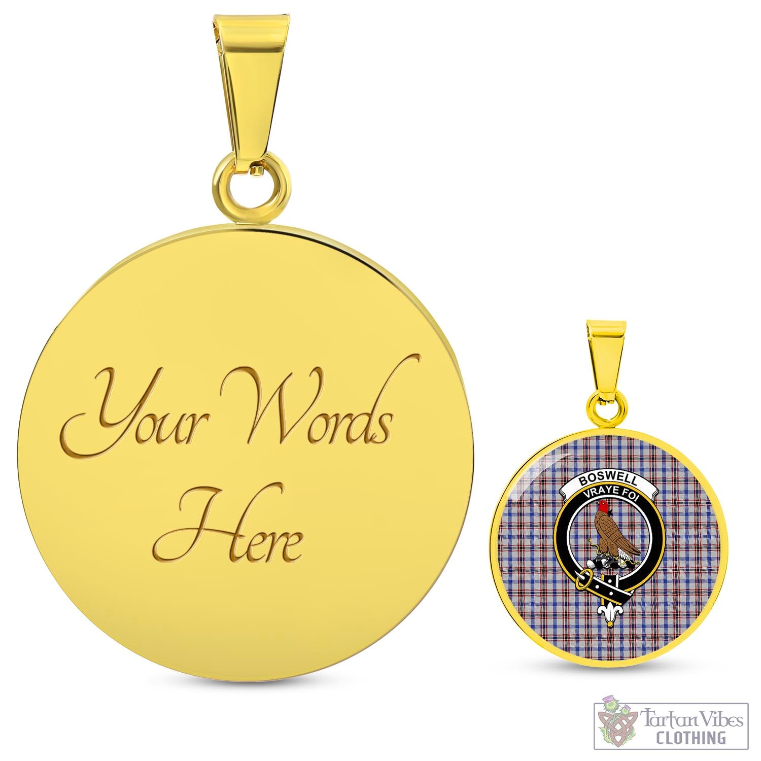 Tartan Vibes Clothing Boswell Tartan Circle Necklace with Family Crest