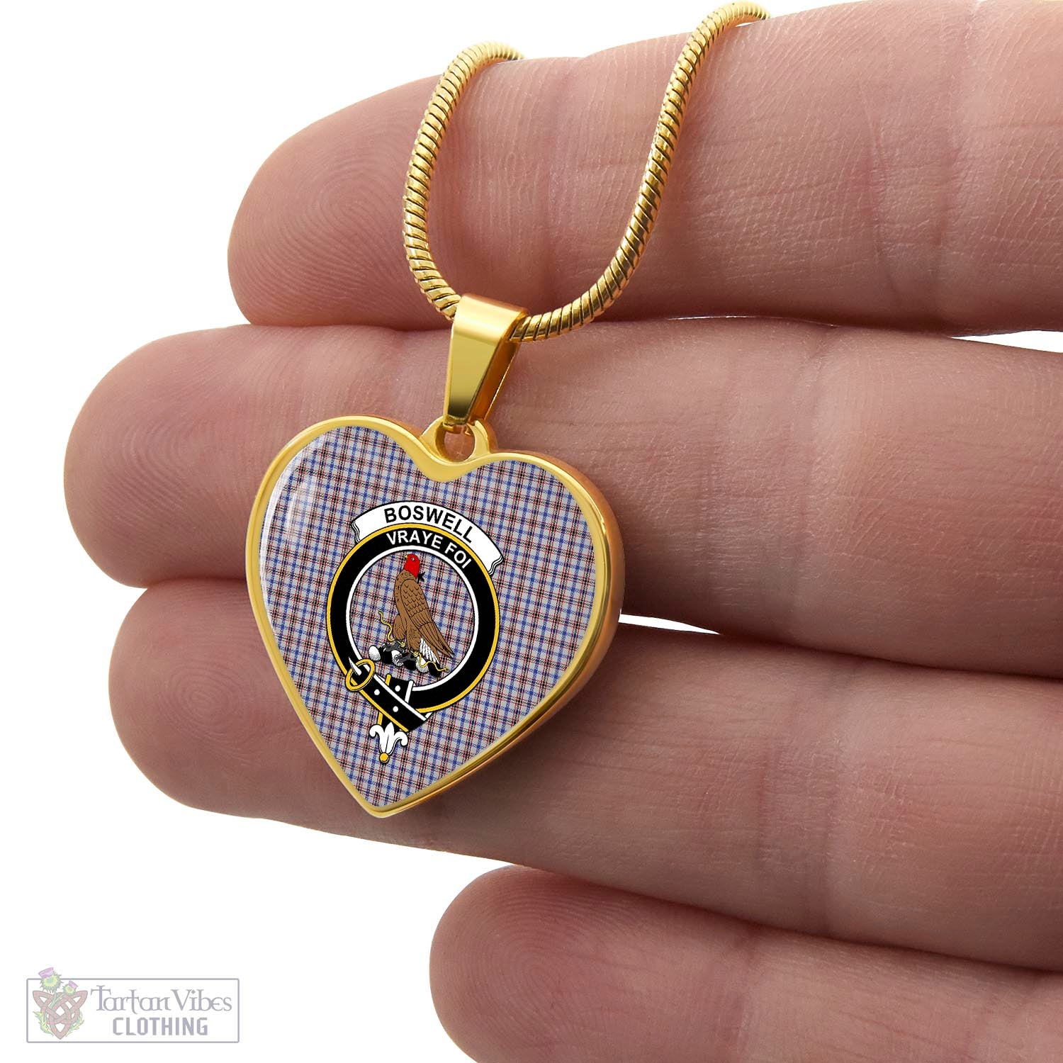 Tartan Vibes Clothing Boswell Tartan Heart Necklace with Family Crest