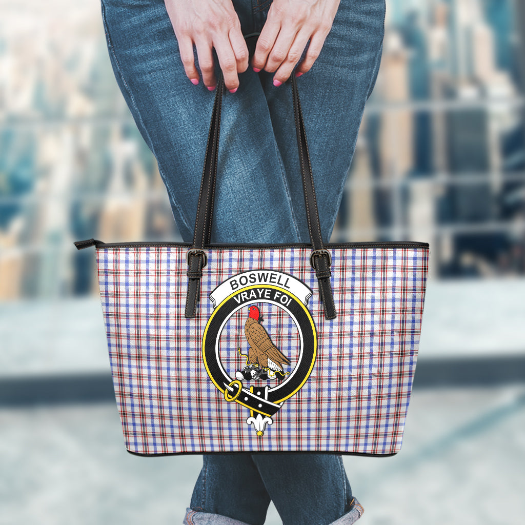 Boswell Tartan Leather Tote Bag with Family Crest - Tartanvibesclothing