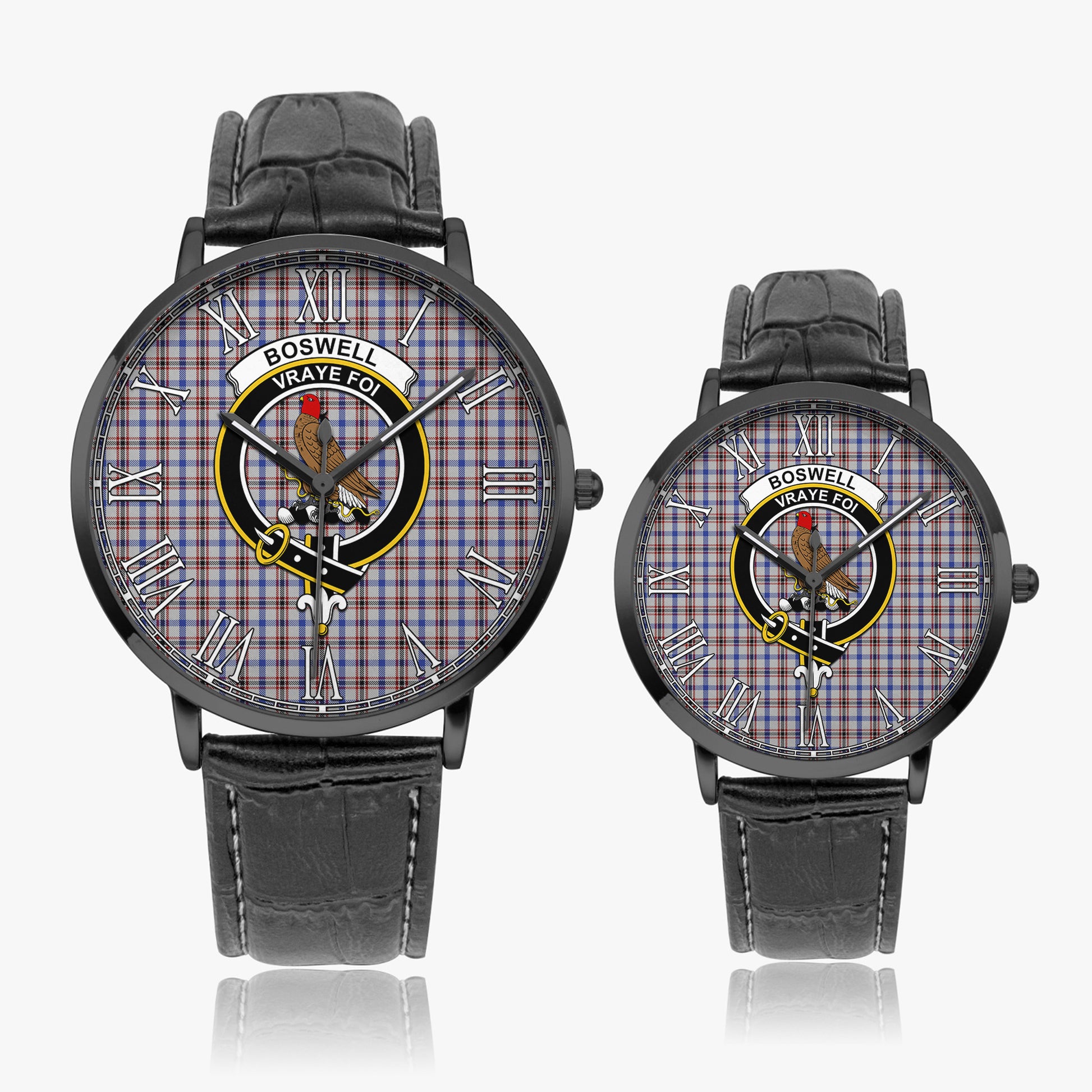 Boswell Tartan Family Crest Leather Strap Quartz Watch - Tartanvibesclothing