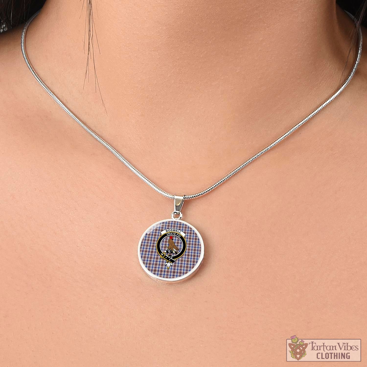 Tartan Vibes Clothing Boswell Tartan Circle Necklace with Family Crest