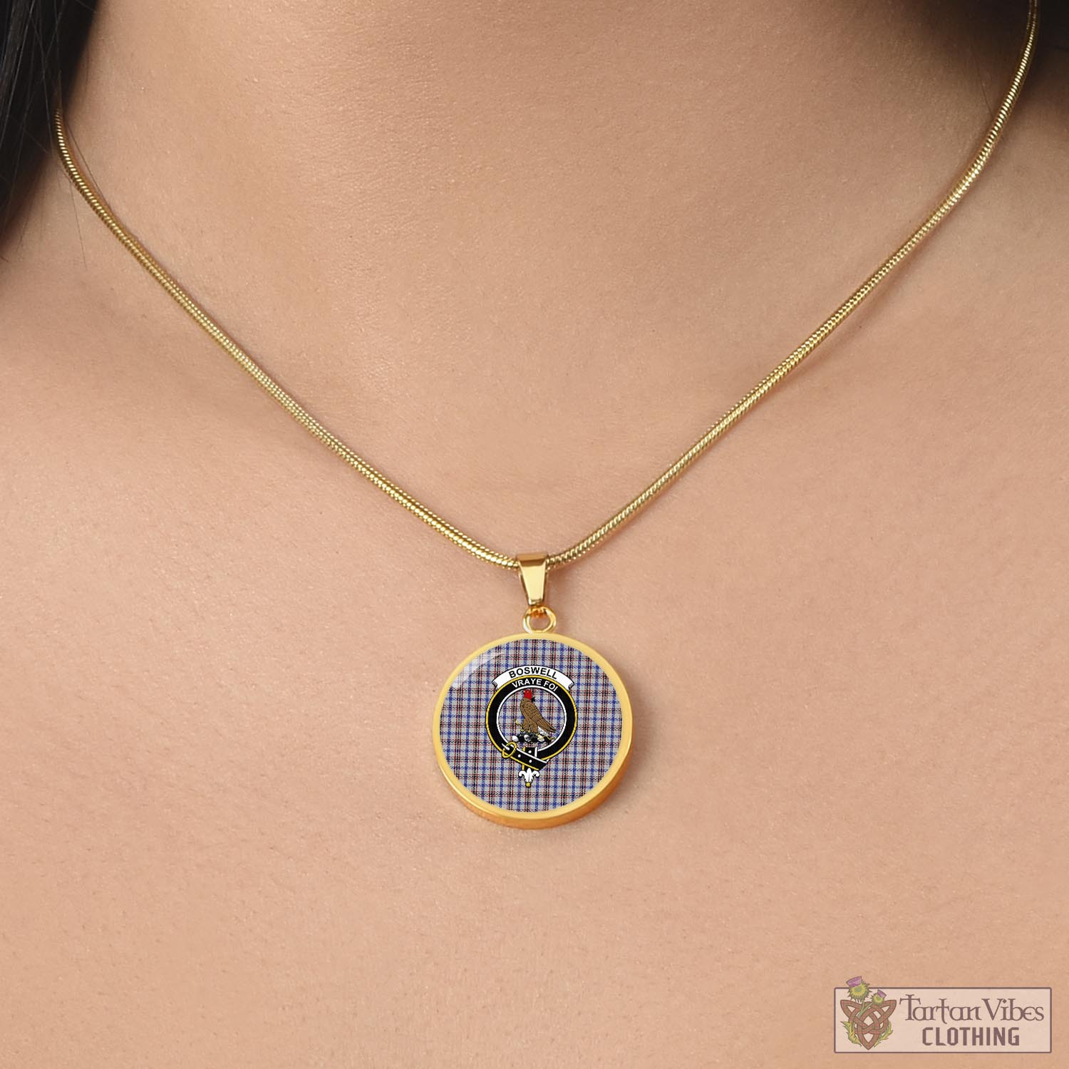 Tartan Vibes Clothing Boswell Tartan Circle Necklace with Family Crest