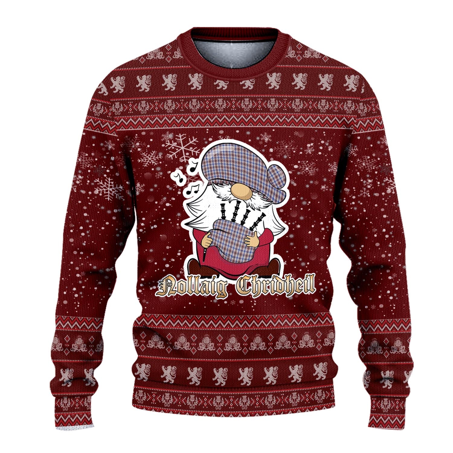 Boswell Clan Christmas Family Knitted Sweater with Funny Gnome Playing Bagpipes - Tartanvibesclothing