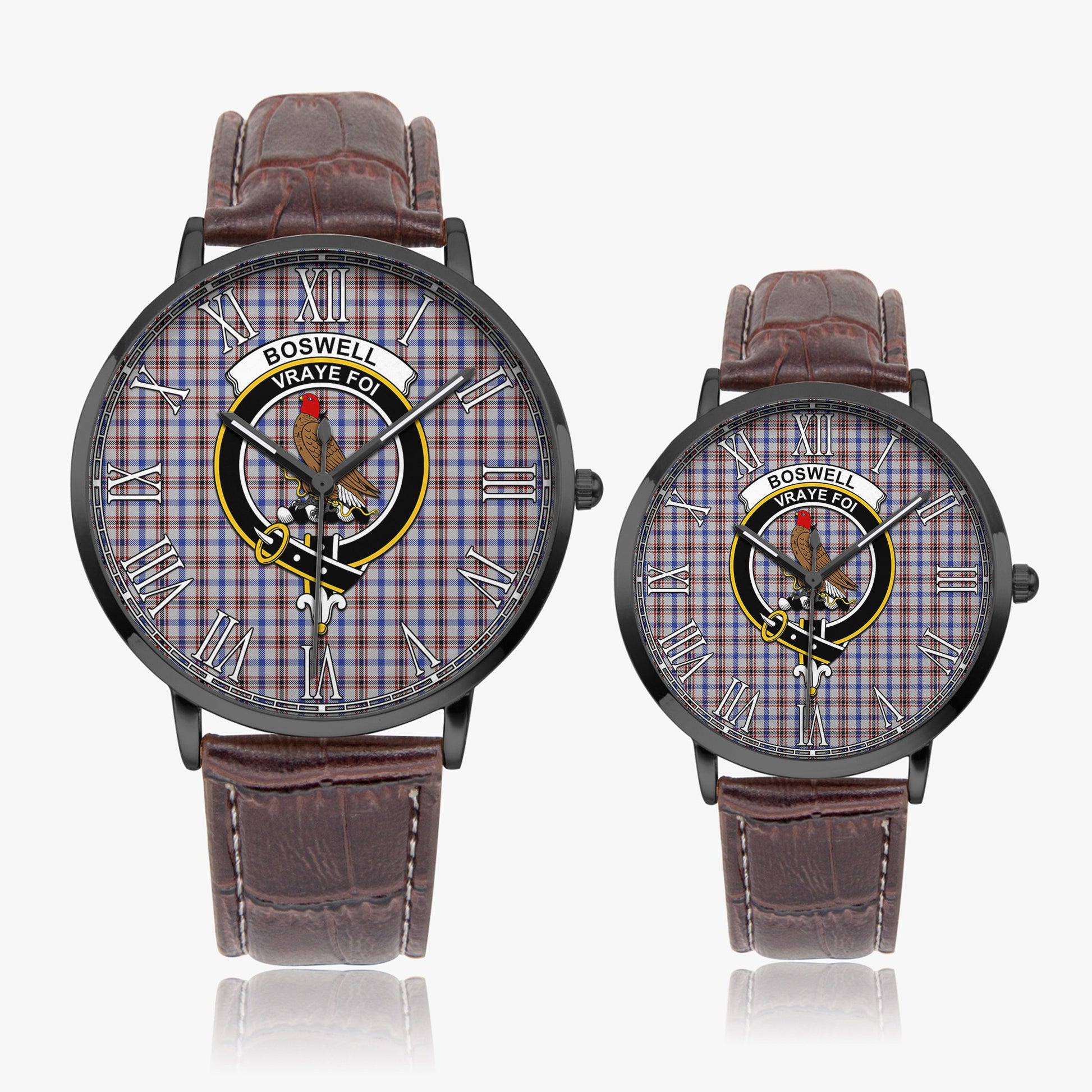 Boswell Tartan Family Crest Leather Strap Quartz Watch - Tartanvibesclothing