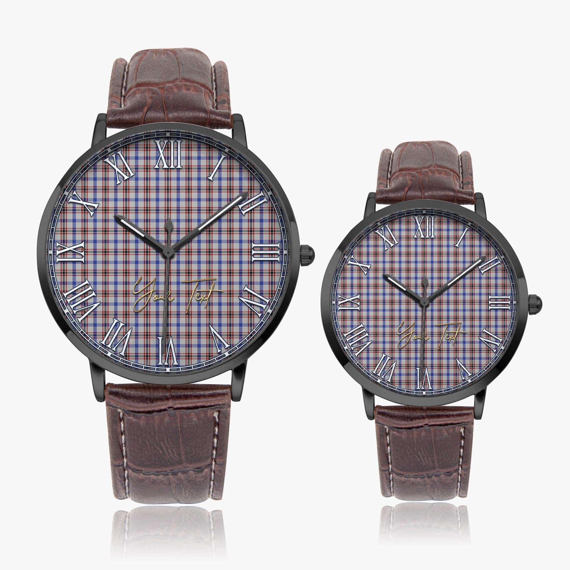 Boswell Tartan Personalized Your Text Leather Trap Quartz Watch Ultra Thin Black Case With Brown Leather Strap - Tartanvibesclothing