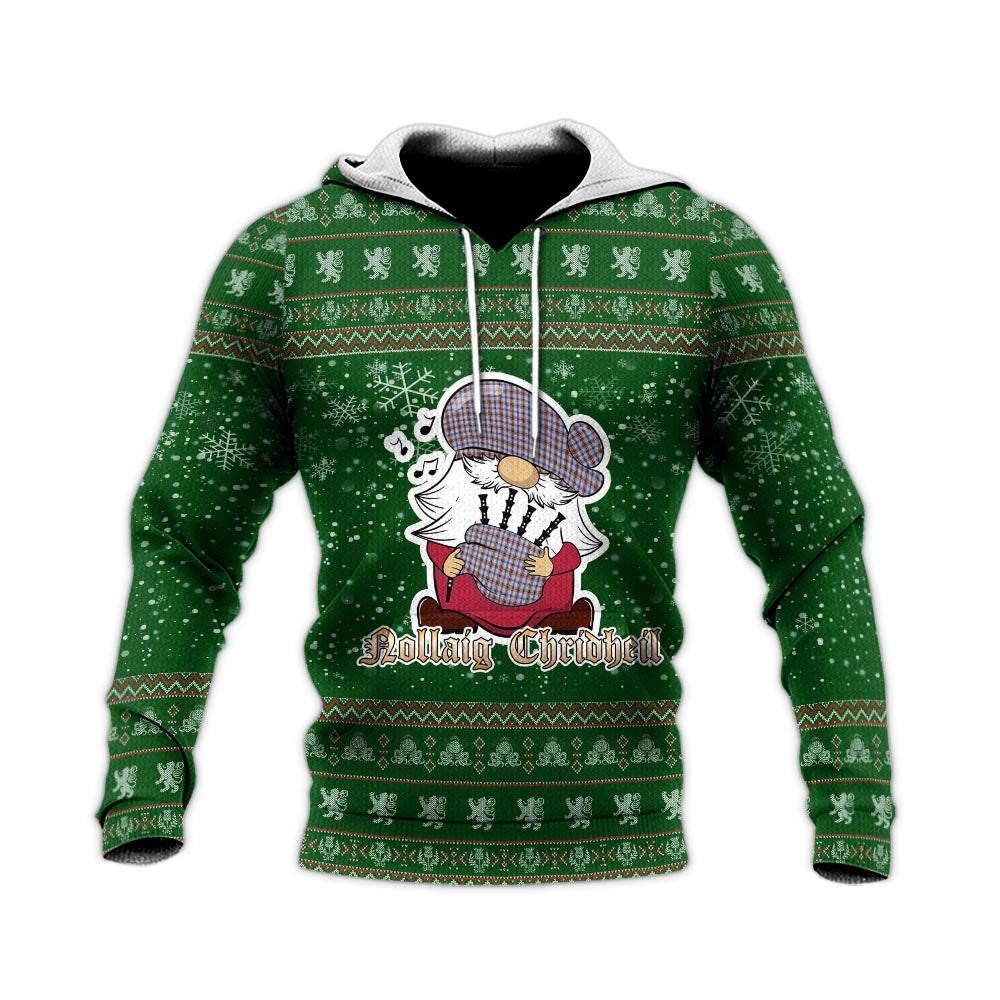 Boswell Clan Christmas Knitted Hoodie with Funny Gnome Playing Bagpipes - Tartanvibesclothing