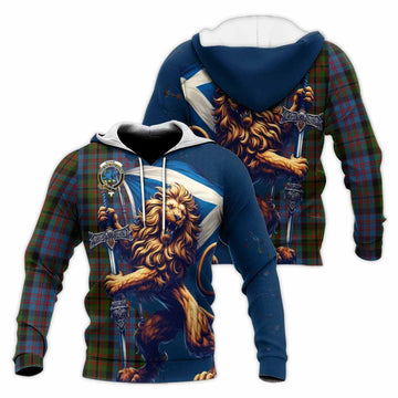 Bowie Tartan Family Crest Knitted Hoodie with Scottish Majestic Lion Unisex Knitted Pullover Hoodie - Tartan Vibes Clothing