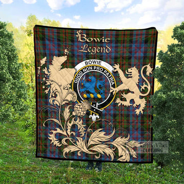 Bowie Tartan Quilt with Family Crest and Scottish Symbol Style Super King Quilt 91" x 110" - Tartan Vibes Clothing