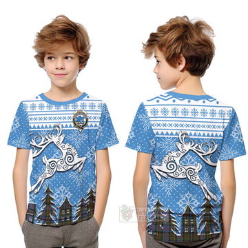 Bowie Clan Christmas Kid T-Shirt Celtic Reindeer Style