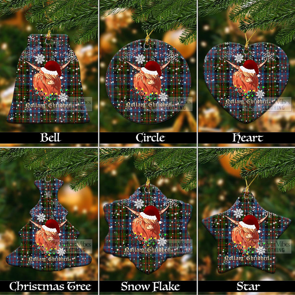 Tartan Vibes Clothing Bowie Clan Tartan Ornament with Christmas Twinkle Highland Cattle