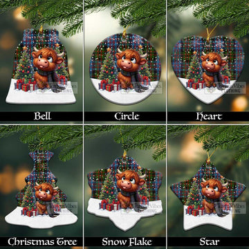 Bowie Tartan Christmas Ceramic Ornament with Adorable Highland Coo