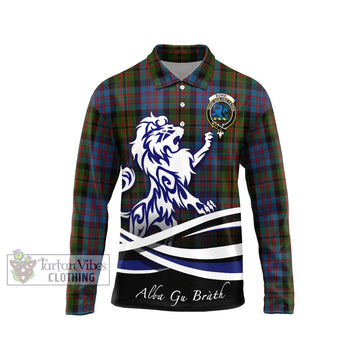 Bowie Tartan Long Sleeve Polo Shirt with Alba Gu Brath Regal Lion Emblem Unisex - Tartan Vibes Clothing