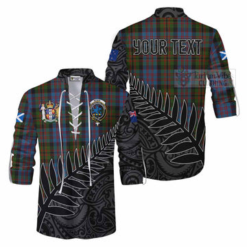 Bowie Crest Tartan Ghillie Kilt Shirt with New Zealand Silver Fern Half Style Men - Tartan Vibes Clothing