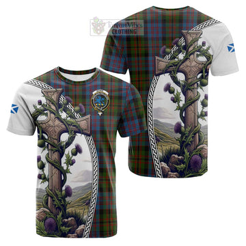 Bowie Tartan Cotton T-shirt with Family Crest and St. Andrew's Cross Accented by Thistle Vines Kid's Shirt - Tartan Vibes Clothing