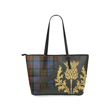 Bowie Tartan Leather Tote Bag Gold Thistle Style - Tartan Vibes Clothing