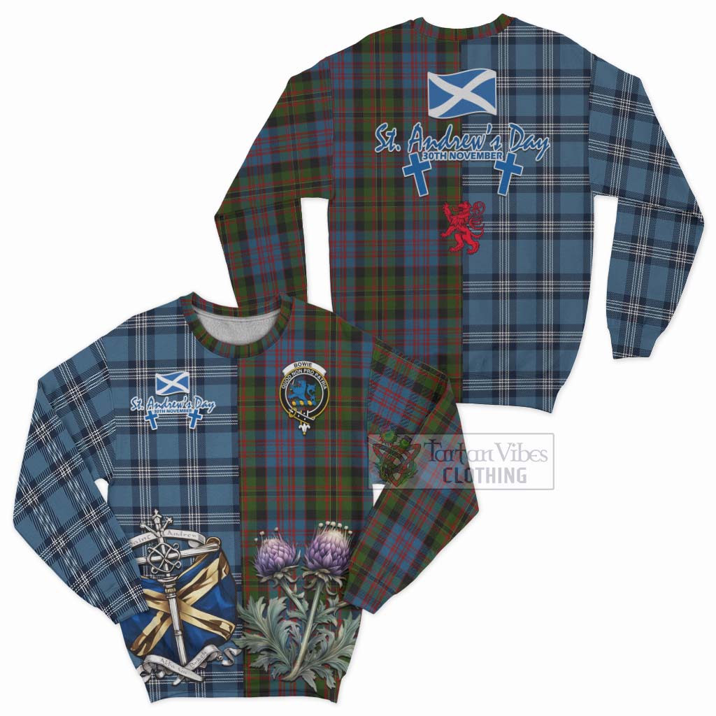 Bowie Tartan Sweatshirt Happy St. Andrew's Day Half Tartan Style Unisex - Tartan Vibes Clothing