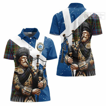 Bowie Tartan Women's Polo Shirt with Family Crest Scottish Bagpiper Vibes Women - Tartan Vibes Clothing