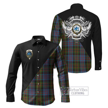 Bowie Tartan Long Sleeve Button Shirt with Family Crest and Military Logo Style Men's Shirt S - Tartan Vibes Clothing