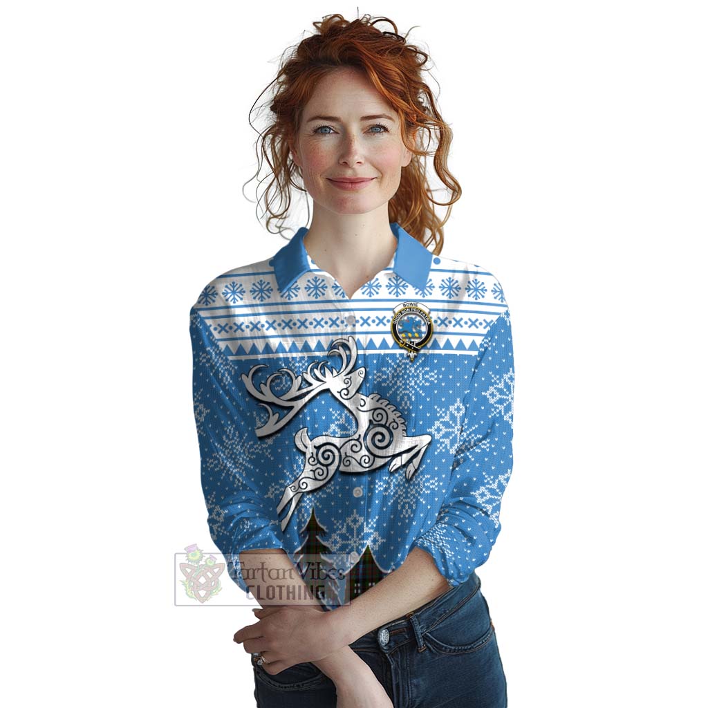 Bowie Clan Christmas Women's Casual Shirt Celtic Reindeer Style Female - Tartan Vibes Clothing