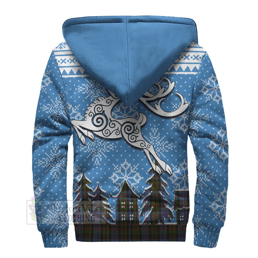 Bowie Clan Christmas Sherpa Hoodie Celtic Reindeer Style - Tartan Vibes Clothing
