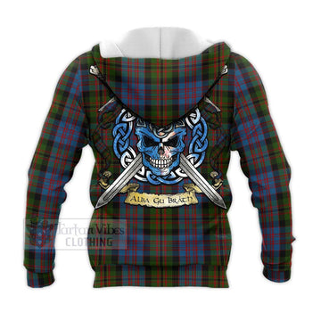 Bowie Tartan Knitted Hoodie with Family Crest Celtic Skull Style - Tartan Vibes Clothing