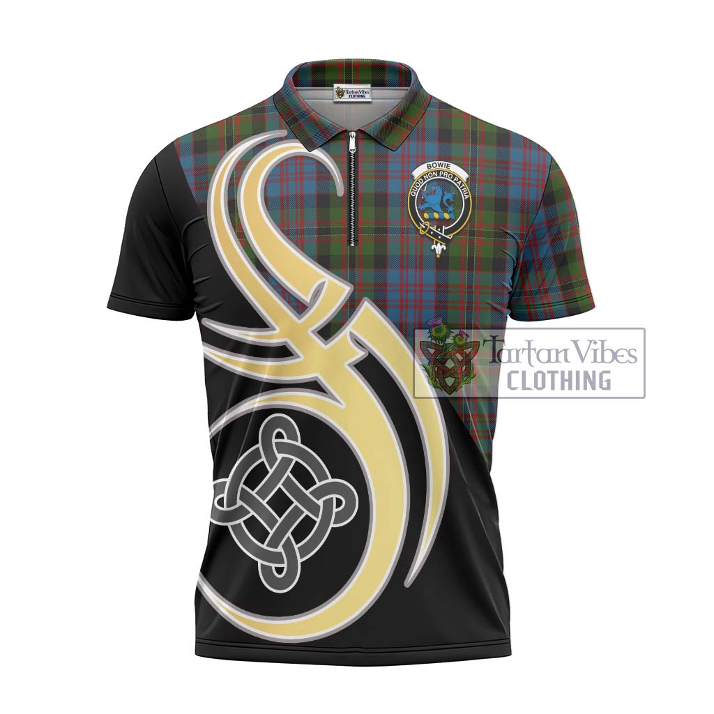 Tartan Vibes Clothing Bowie Tartan Zipper Polo Shirt with Family Crest and Celtic Symbol Style