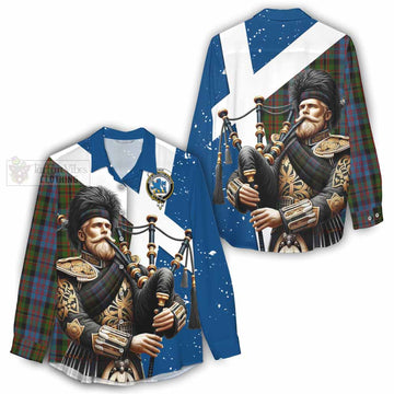 Bowie Tartan Women's Casual Shirt with Family Crest Scottish Bagpiper Vibes - Tartan Vibes Clothing