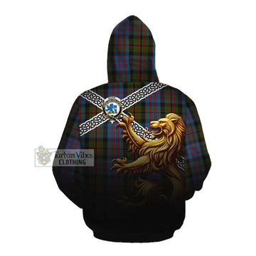 Bowie Crest Tartan Cotton Hoodie with Golden Lion Emblem Celtic Style Pullover Hoodie - Tartan Vibes Clothing