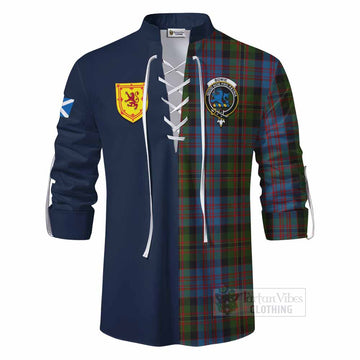 Bowie Tartan Ghillie Kilt Shirt Alba with Scottish Lion Royal Arm Half Style - Tartan Vibes Clothing