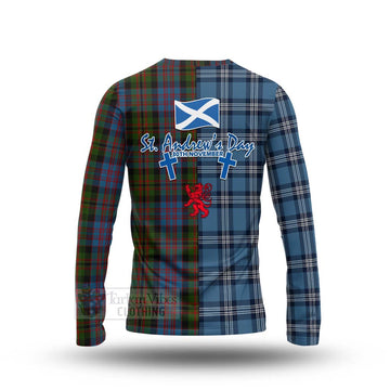 Bowie Tartan Long Sleeve T-Shirt Happy St. Andrew's Day Half Tartan Style - Tartan Vibes Clothing