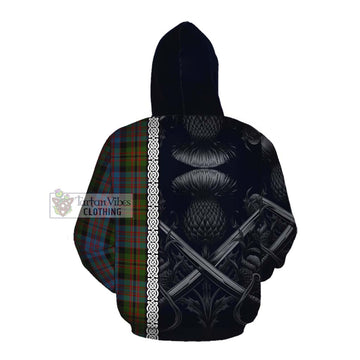 Bowie Tartan Cotton Hoodie with Family Crest Cross Sword Thistle Celtic Vibes Pullover Hoodie - Tartan Vibes Clothing