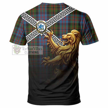 Bowie Crest Tartan T-Shirt with Golden Lion Emblem Celtic Style - Tartan Vibes Clothing