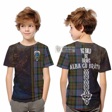 Bowie Tartan Family Crest Kid T-Shirt Alba Gu Brath Be Brave Lion Ancient Style - Tartan Vibes Clothing