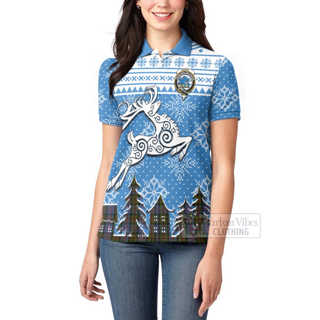 Bowie Clan Christmas Women's Polo Shirt Celtic Reindeer Style - Tartan Vibes Clothing