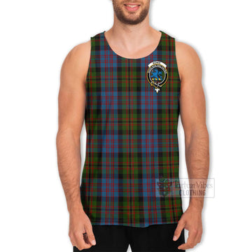 Bowie Tartan Men's Tank Top with Family Crest and Bearded Skull Holding Bottles of Whiskey - Tartan Vibes Clothing