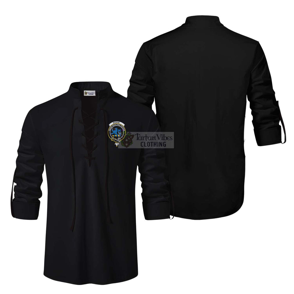 Bowie Clan Crest Ghillie Kilt Shirt Men Black - 2D-tartanvibesclothing