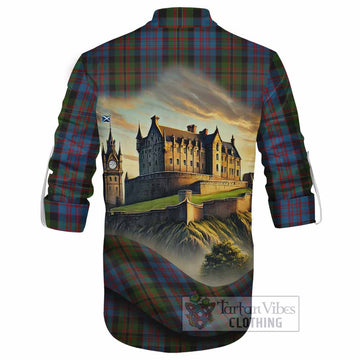 Bowie Tartan Family Crest Ghillie Kilt Shirt with Scottish Ancient Castle Style - Tartan Vibes Clothing