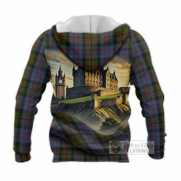 Bowie Tartan Family Crest Knitted Hoodie with Scottish Ancient Castle Style - Tartan Vibes Clothing